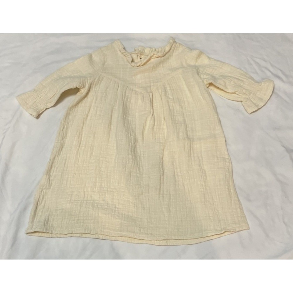Baby Girl Muslin Gauze‎ Dress Tan Cream Linen Size 90 Child Timeless Beautiful